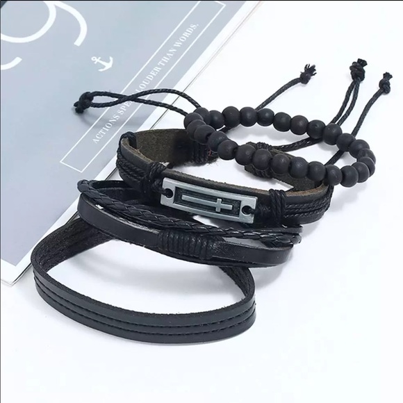 Men’s Genuine Leather Layered Bracelet - Picture 3 of 4